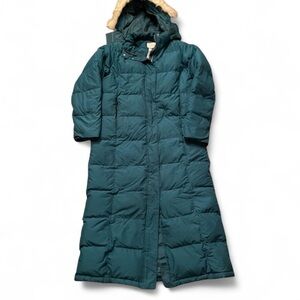 Women’s L.L Bean Ultrawarm Long Puffer Zip Button Green Jacket Size M